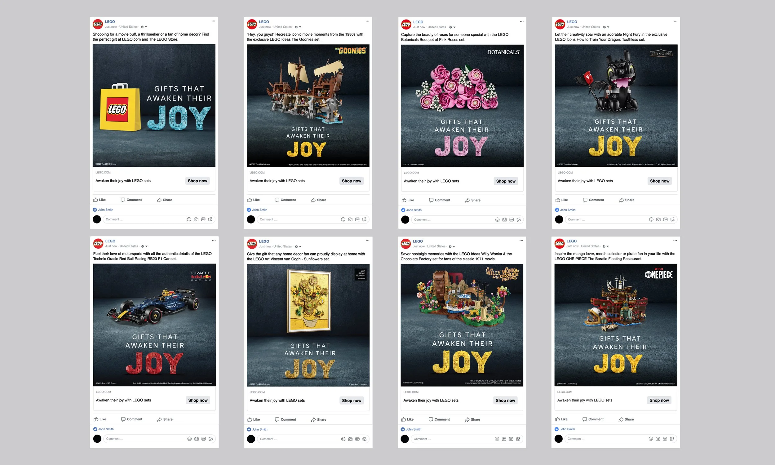 LEGO Adults Gifting Campaign - Online Assets Social Media, Pinterest Ads.