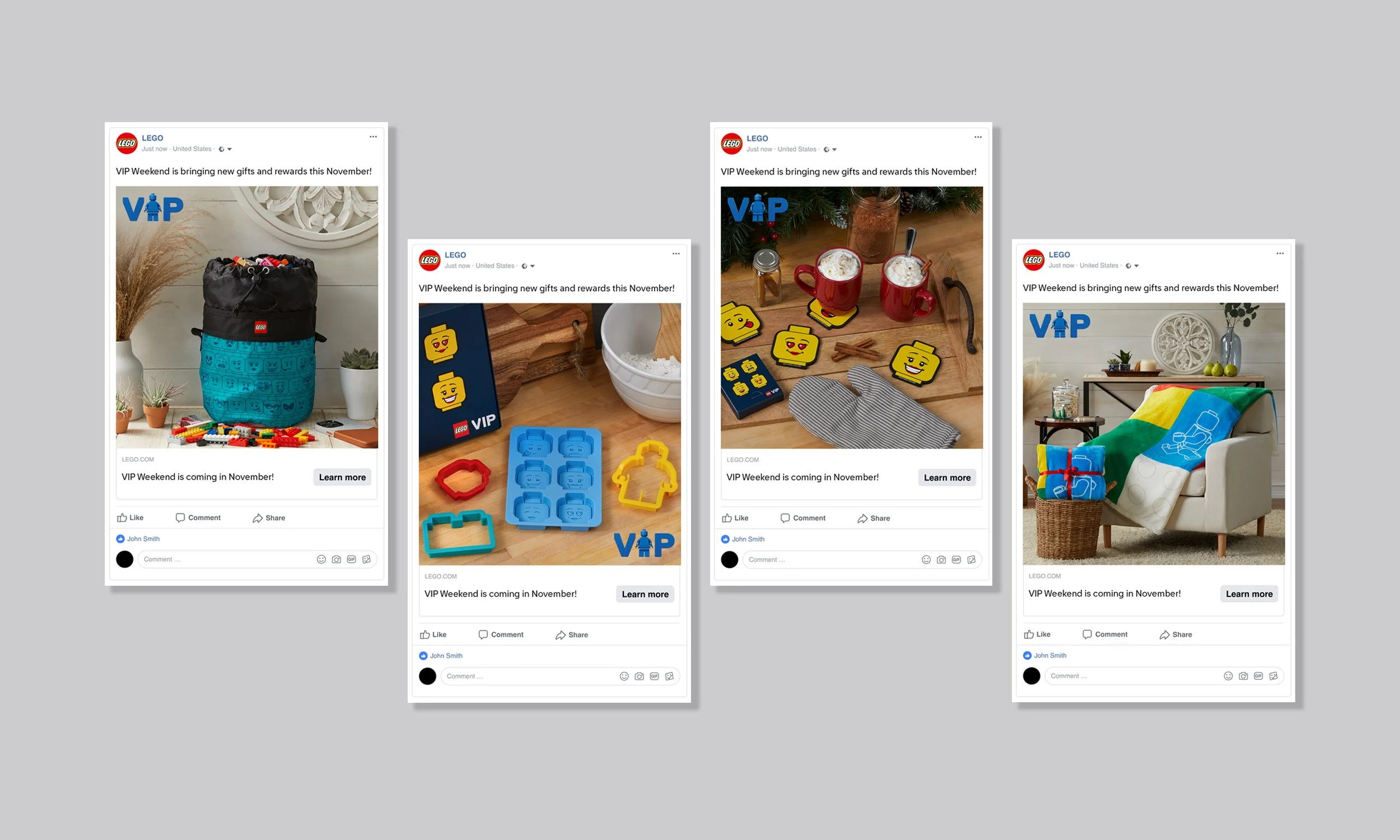 LEGO VIP Seasonal Campaign - Art Direction of Photo Shoot and Social Media Assets promoting Member Gift Rewards.