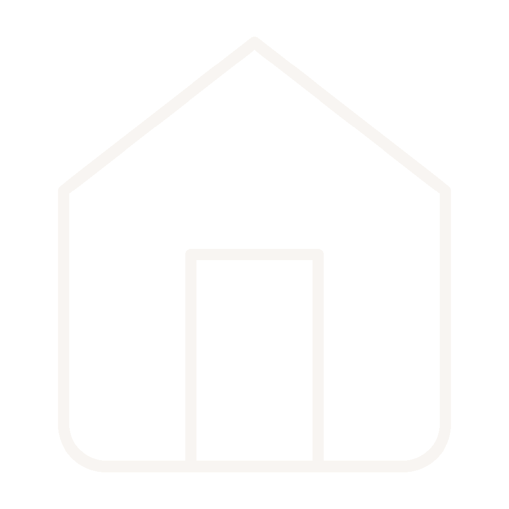 Outline of a simple house with a gable roof and a centered door, depicted in white on a black background.
