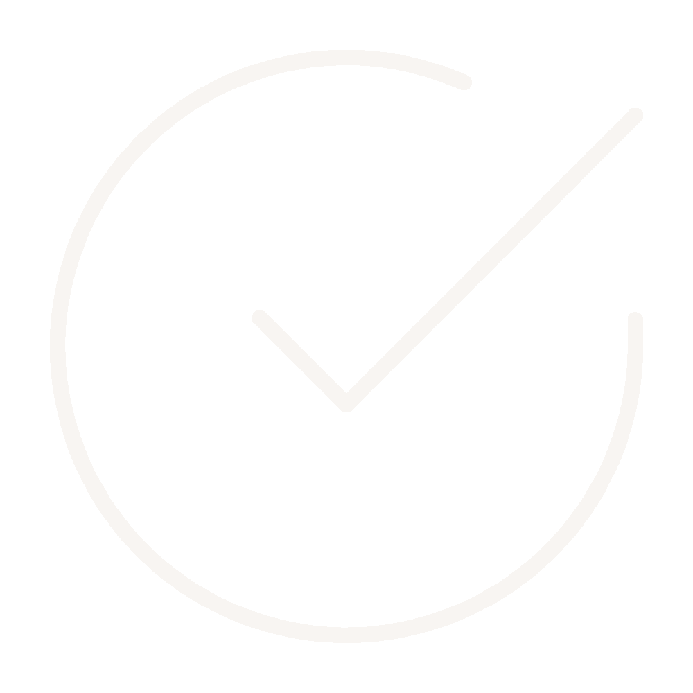 White clock icon with a checkmark inside on a black background.