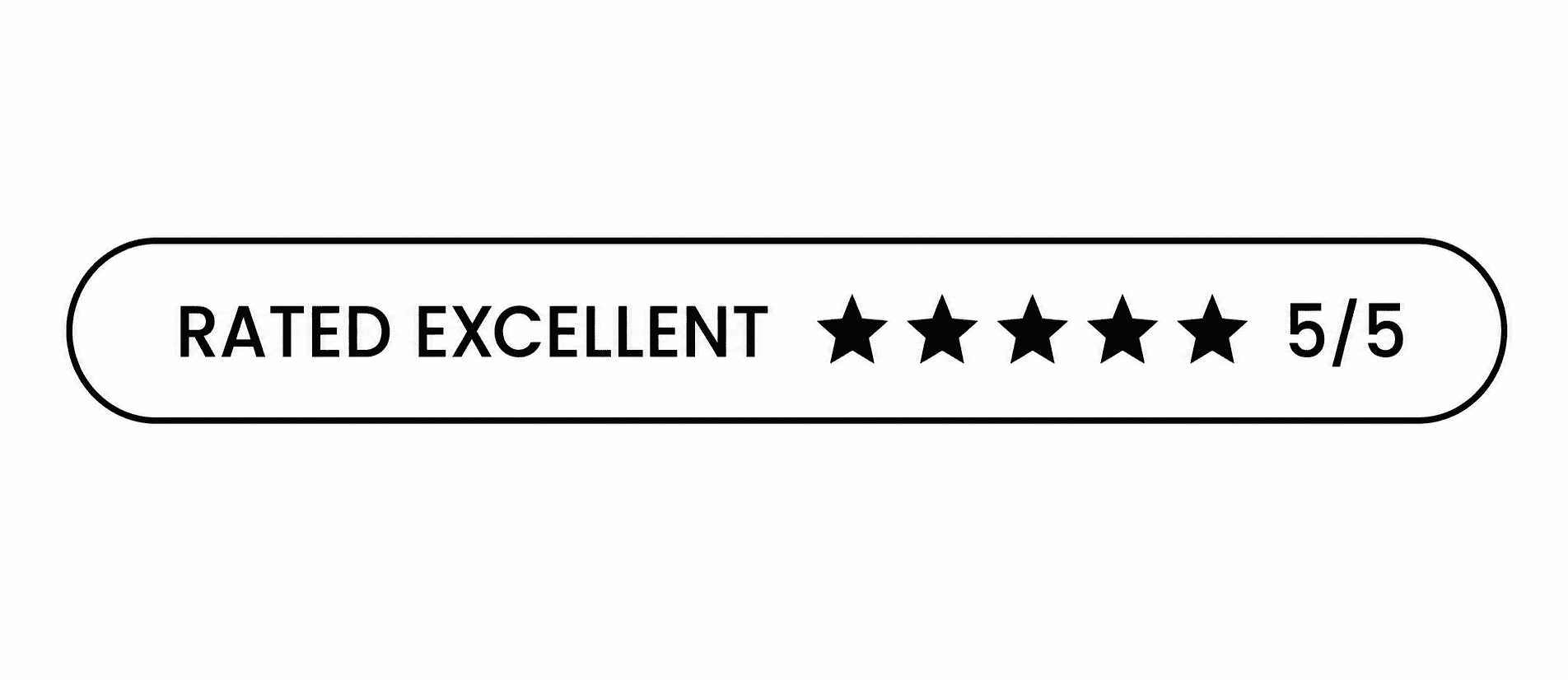 A badge or rating graphic with the text "Rated Excellent" followed by five stars, with four stars filled in, and the numerical rating "5/5".
