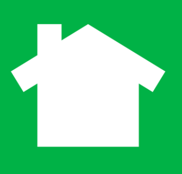 White house icon on green background.
