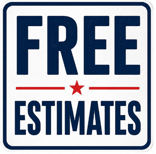 Sign that reads 'Free Estimates' with a red star in the center.