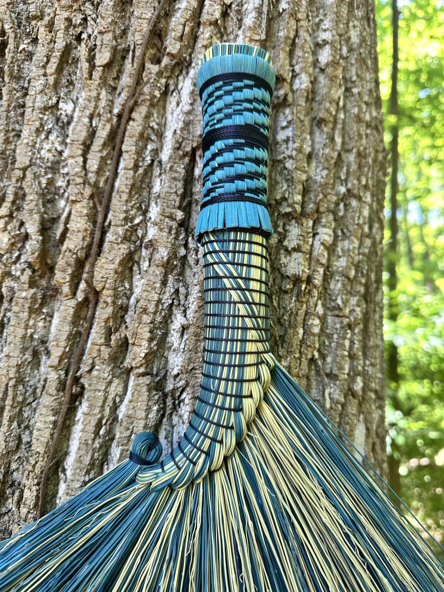 Blue Rooster Tail Broom-Handmade Appalachian Folk Art-1.jpg