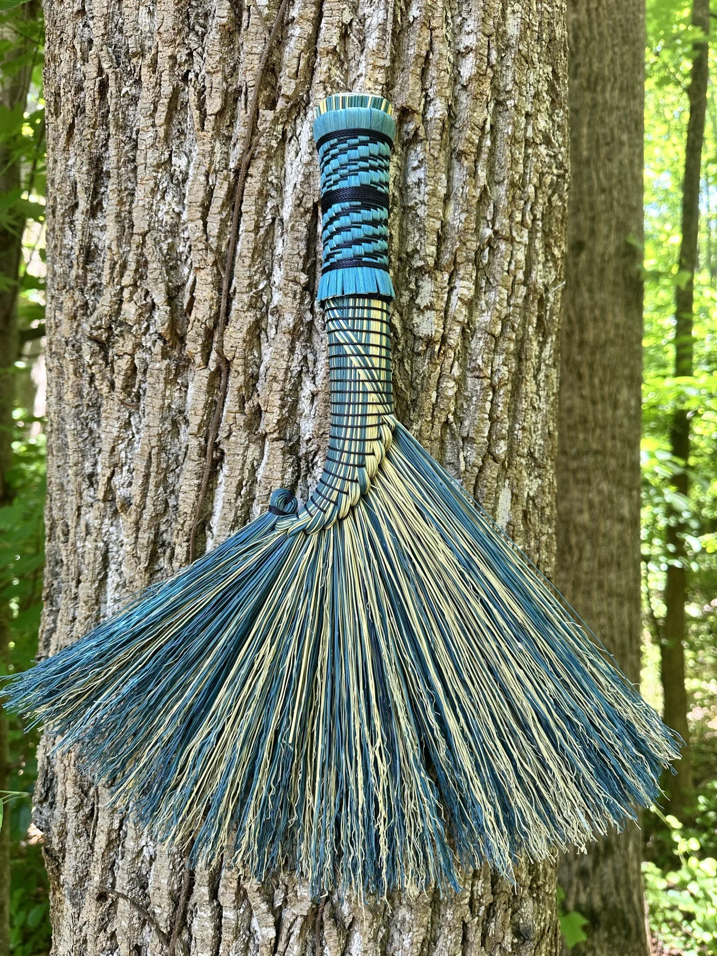 Blue Rooster Tail Broom | Handmade Appalachian Folk Art