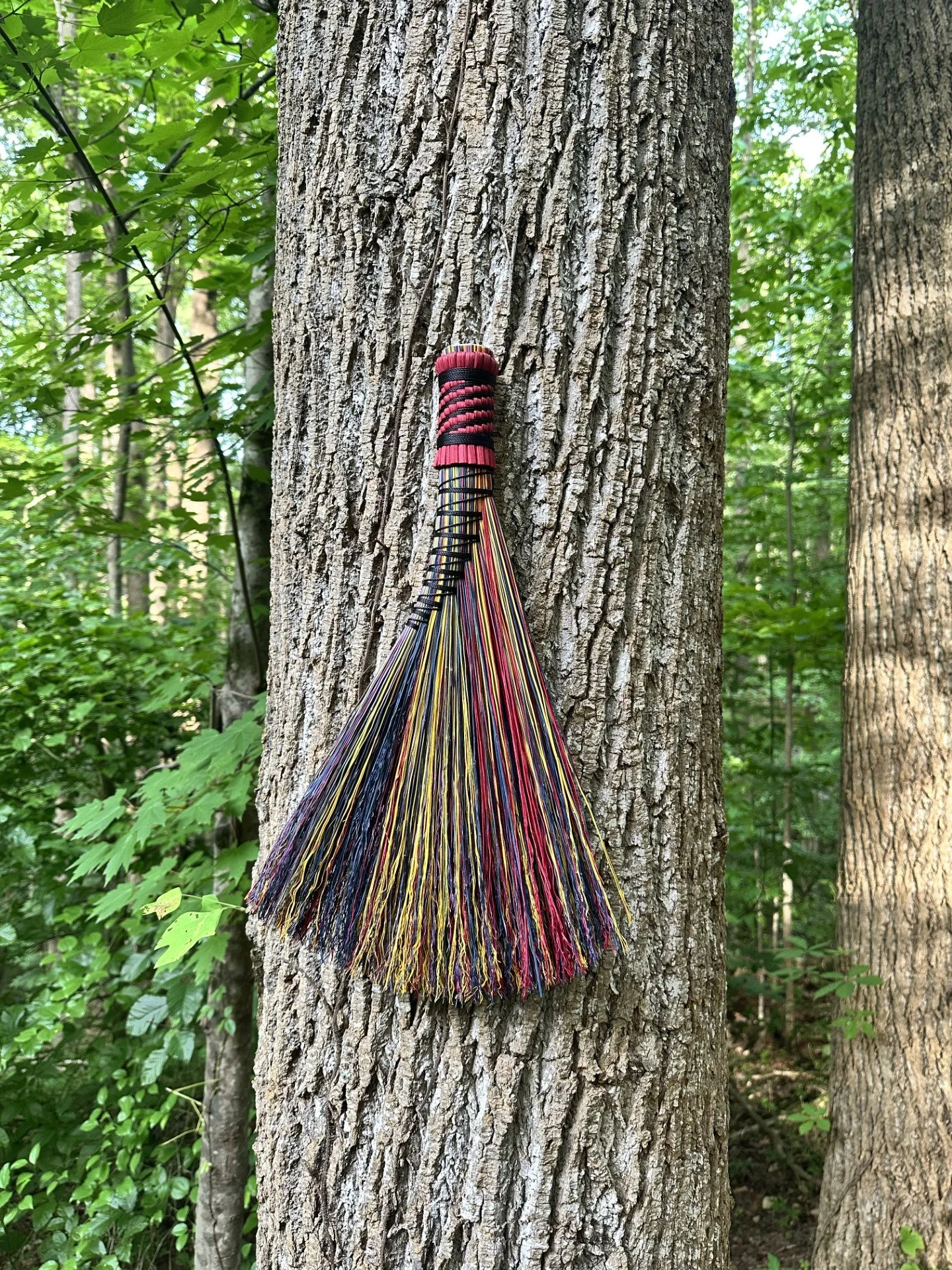 Handmade Turkey Wing Broom with Multicolor Broomcorn