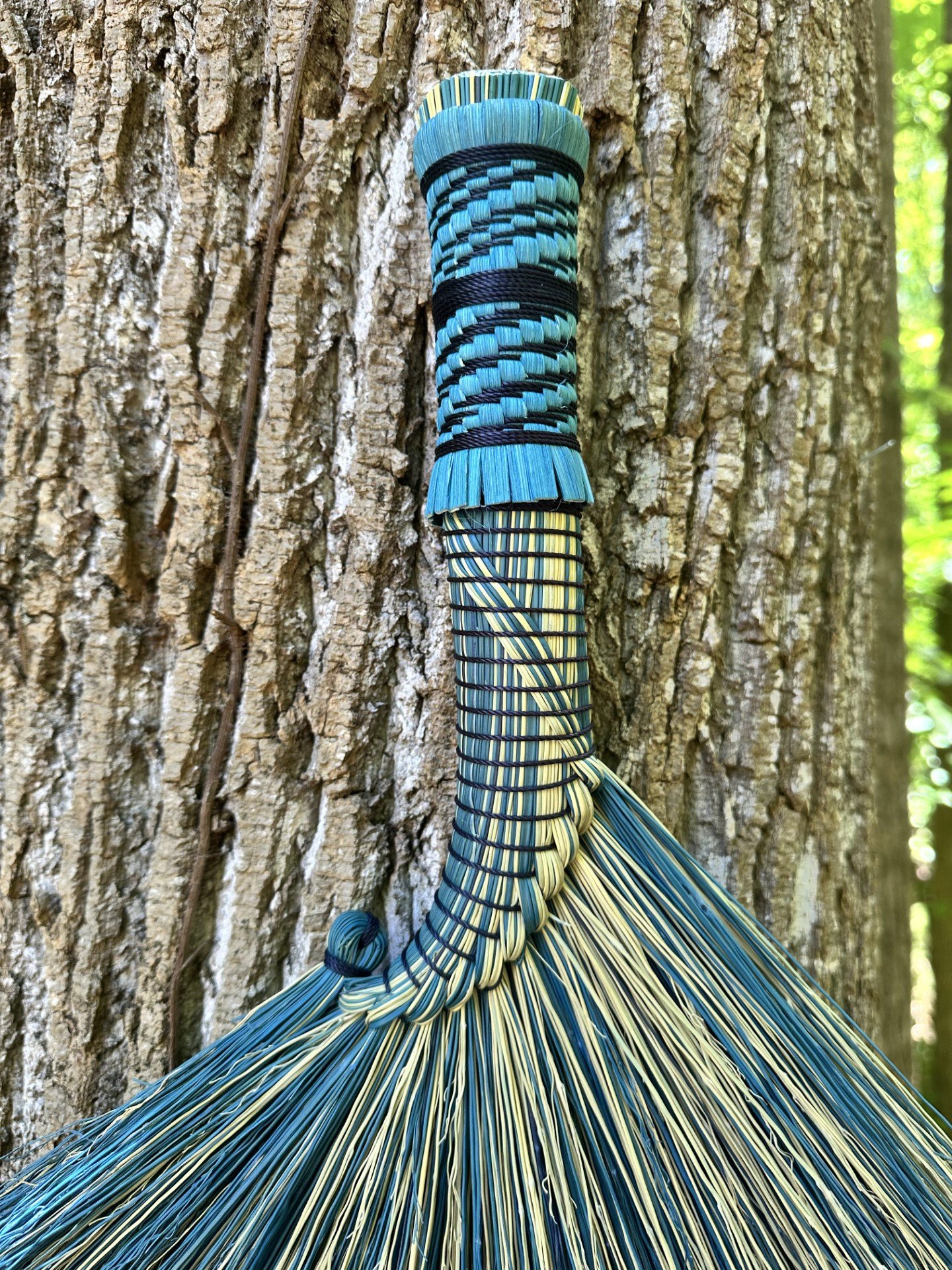 Blue Rooster Tail Broom-Handmade Appalachian Folk Art-2.jpg