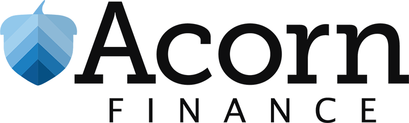 Logo of Acorn Finance featuring a stylized blue acorn icon and black text.