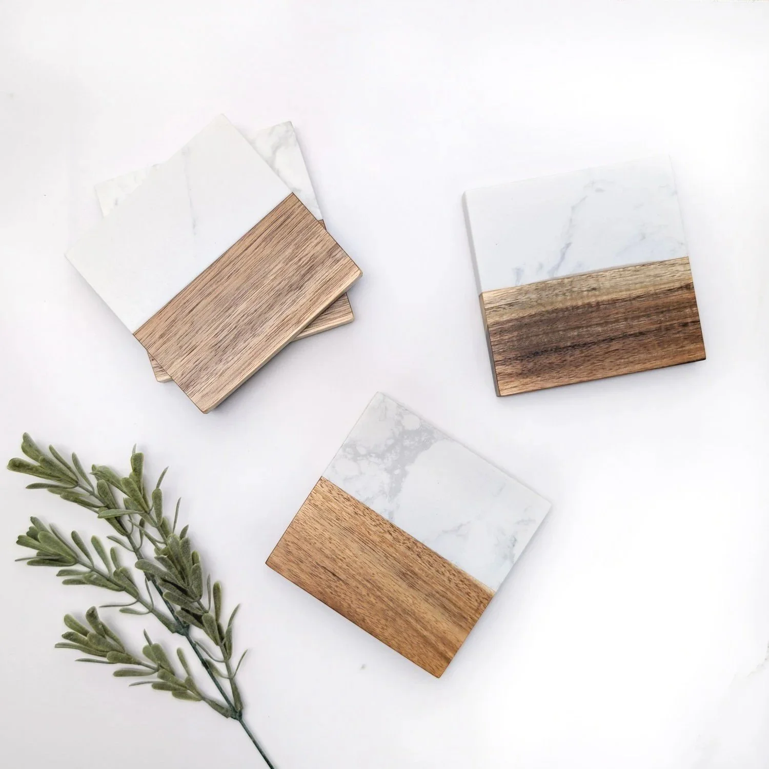 Marble and Acacai Coaster Set