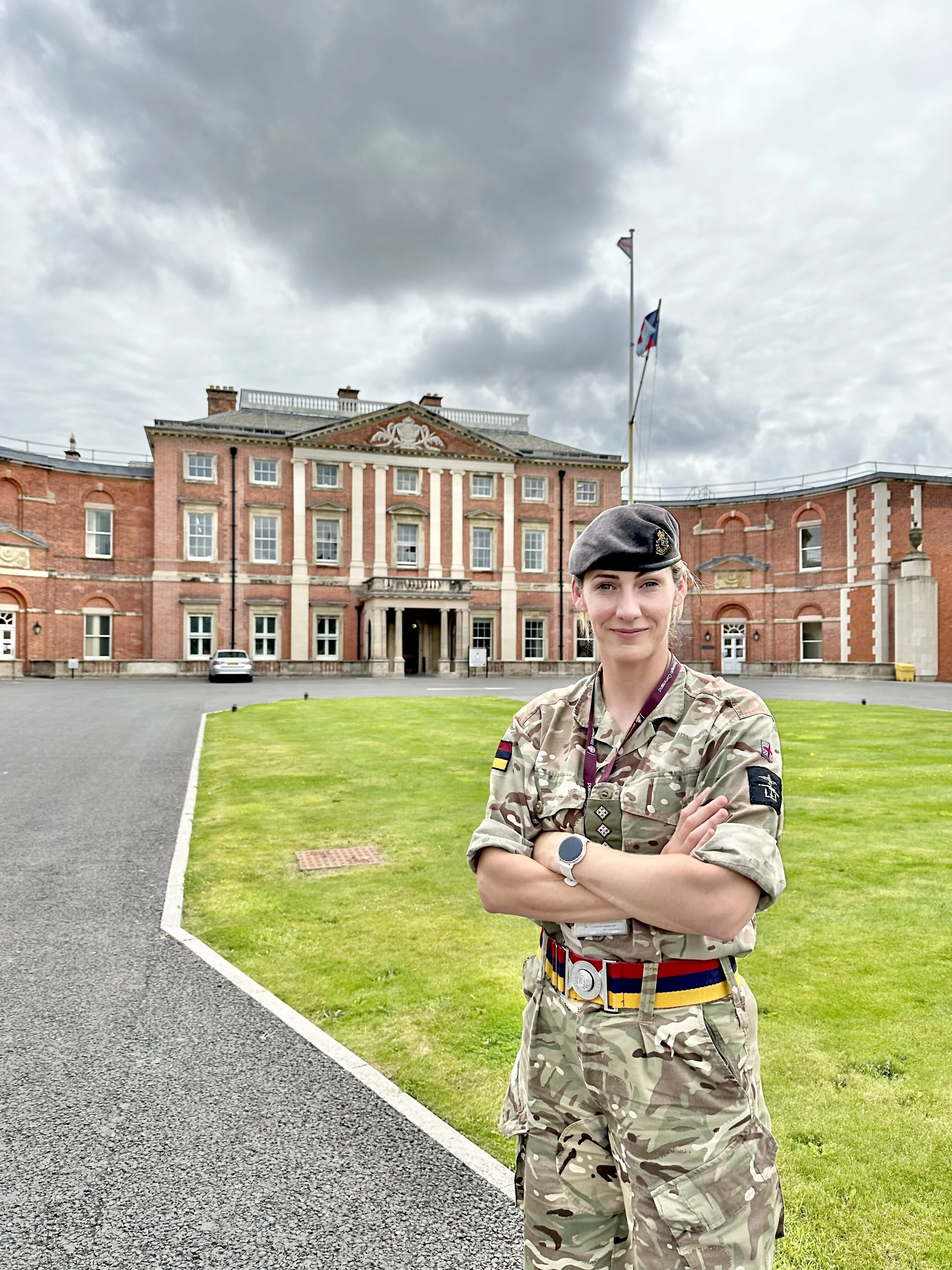 Sally Lygo in military uniform, reflecting her background and experience serving in the British Army.