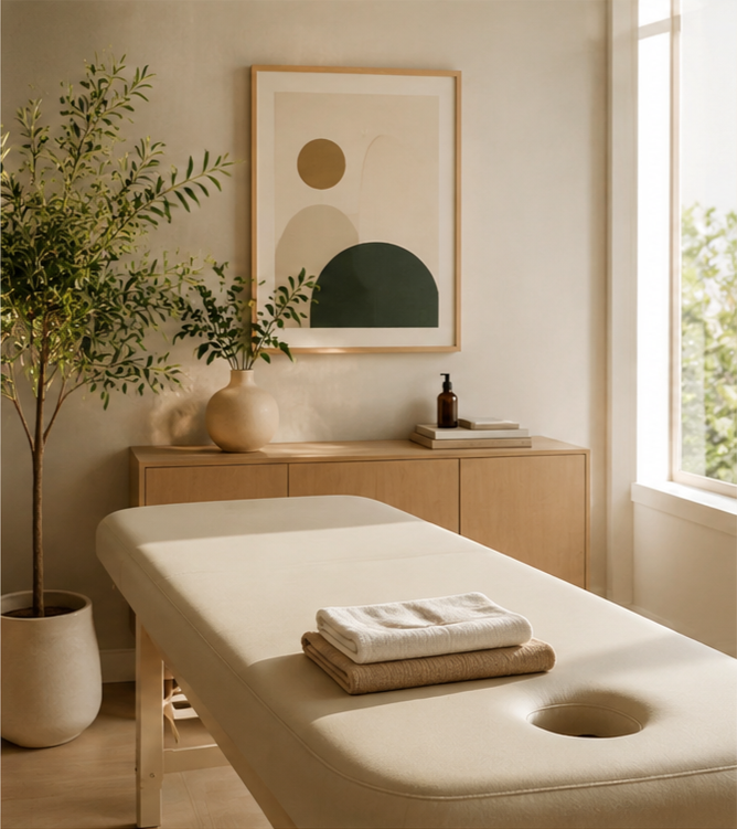 Calm rehabilitation environment designed to provide thoughtful, one-to-one physiotherapy care in a welcoming setting.