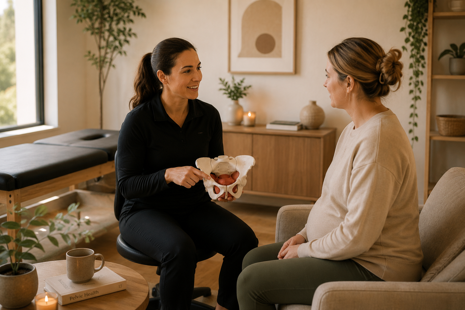 Women’s health physiotherapy consultation supporting pregnancy, postpartum recovery, and pelvic health.