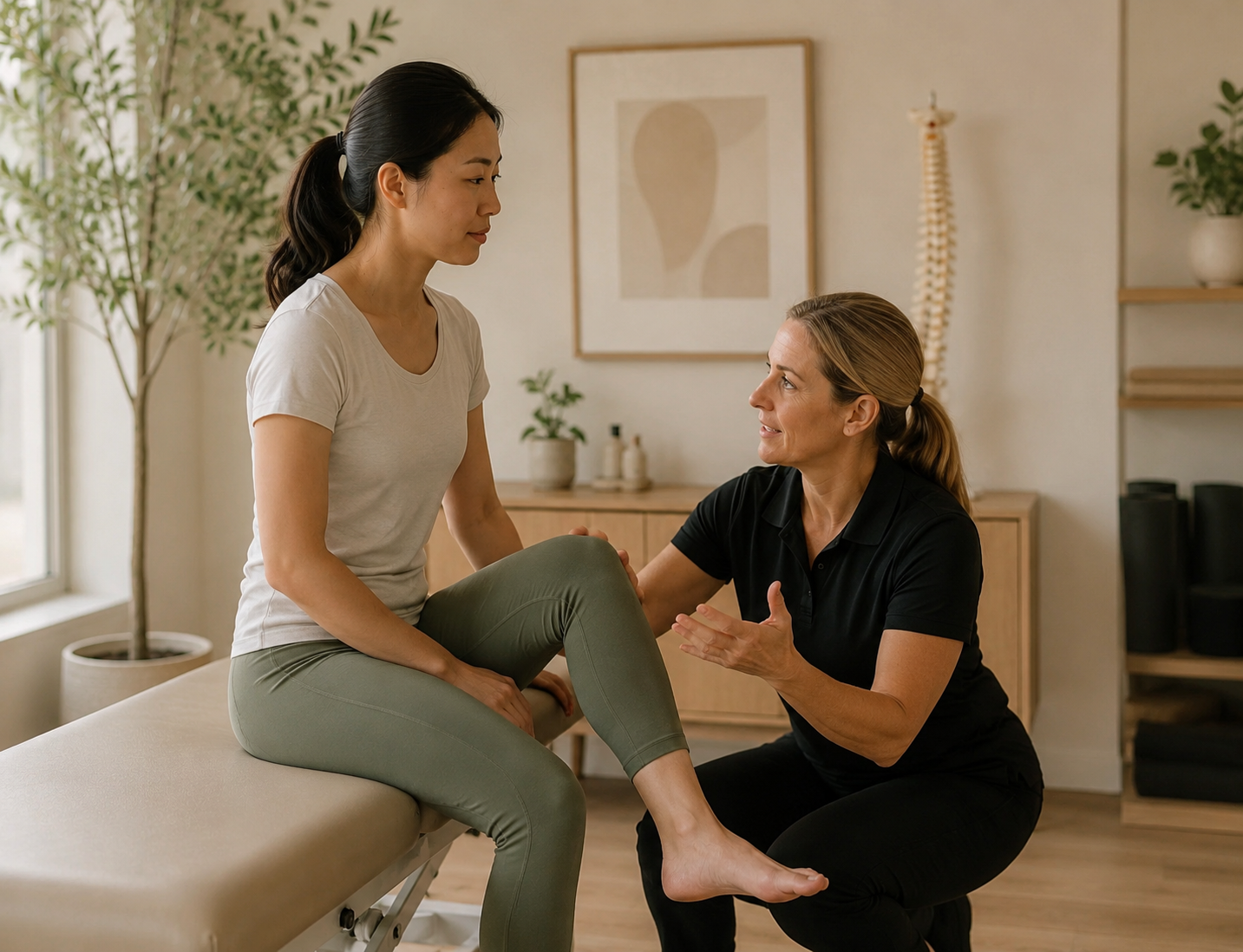 Physiotherapist performing a personalized movement assessment with a patient at Larch House Physio & Movement in Stittsville.