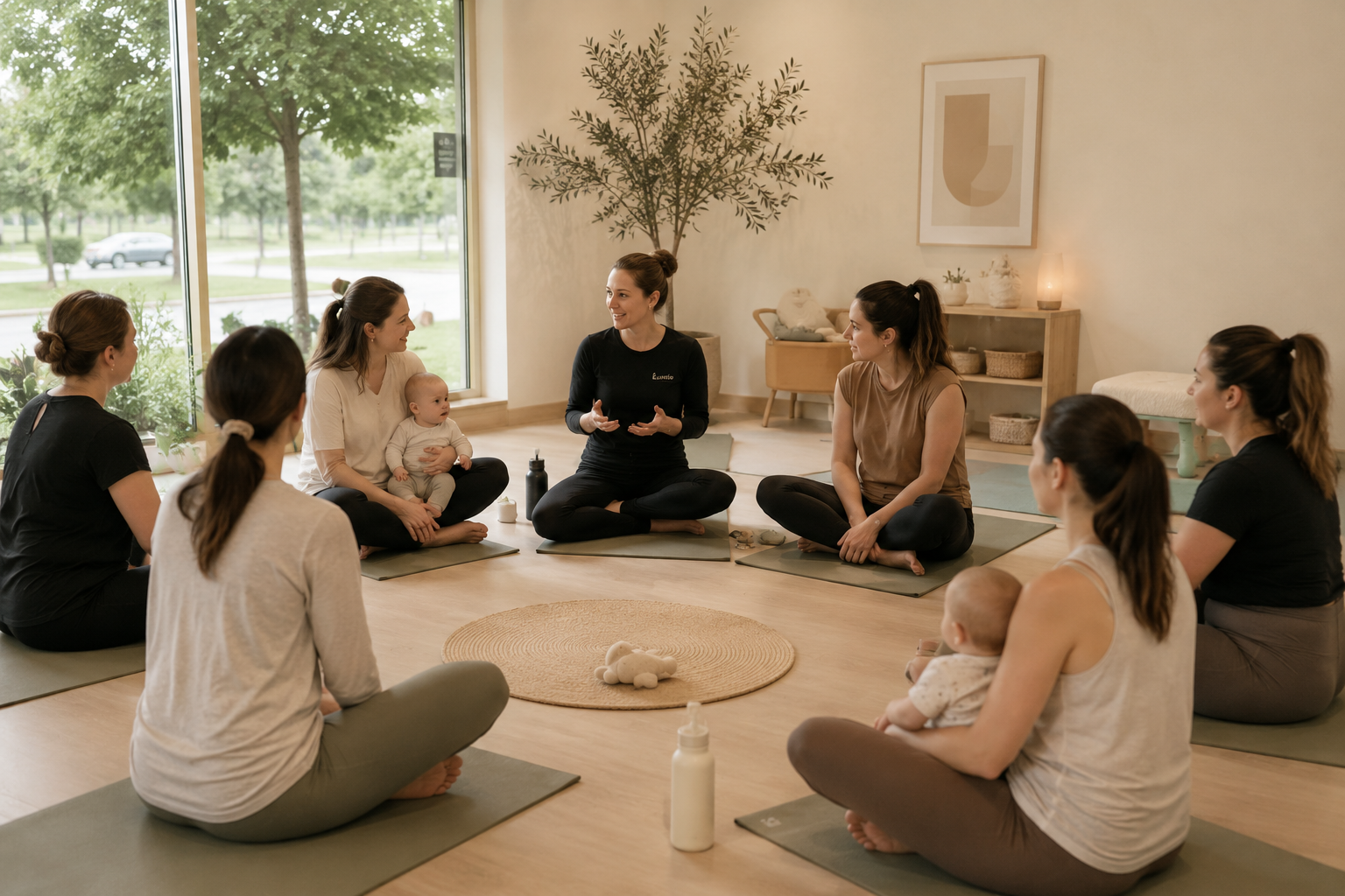 Expecting and new mothers gathering for movement, conversation, and support at The Nest community group.
