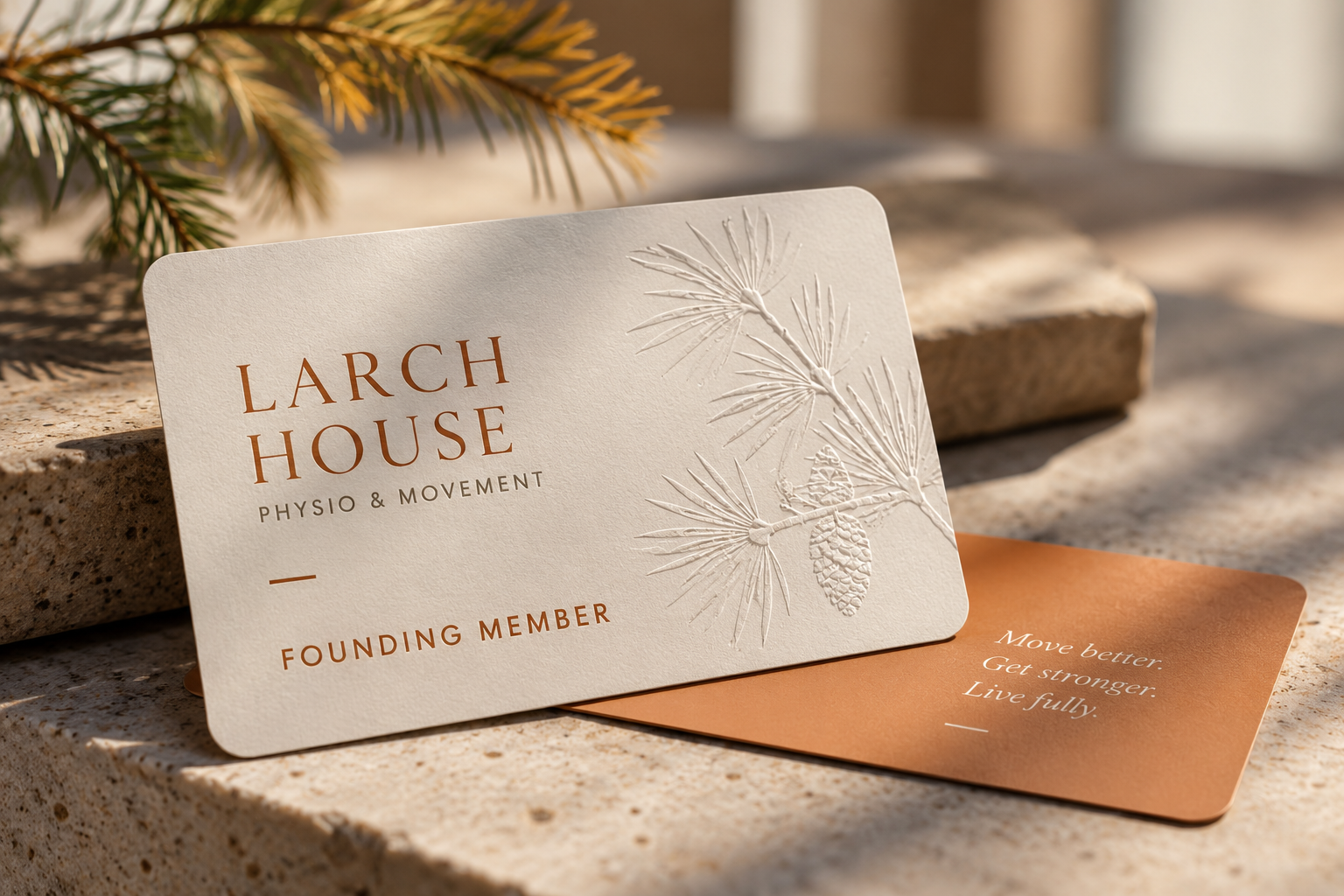 Larch House Physio & Movement Founding Member card for our physiotherapy, rehabilitation and movement clinic in Stittsville.