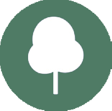 A round icon with a tree in the center of it. This is meant to represent environmental protection.
