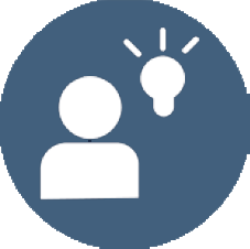 A round icon with a person and a lightbulb in the middle of it. This is meant to represent grant acquisition.