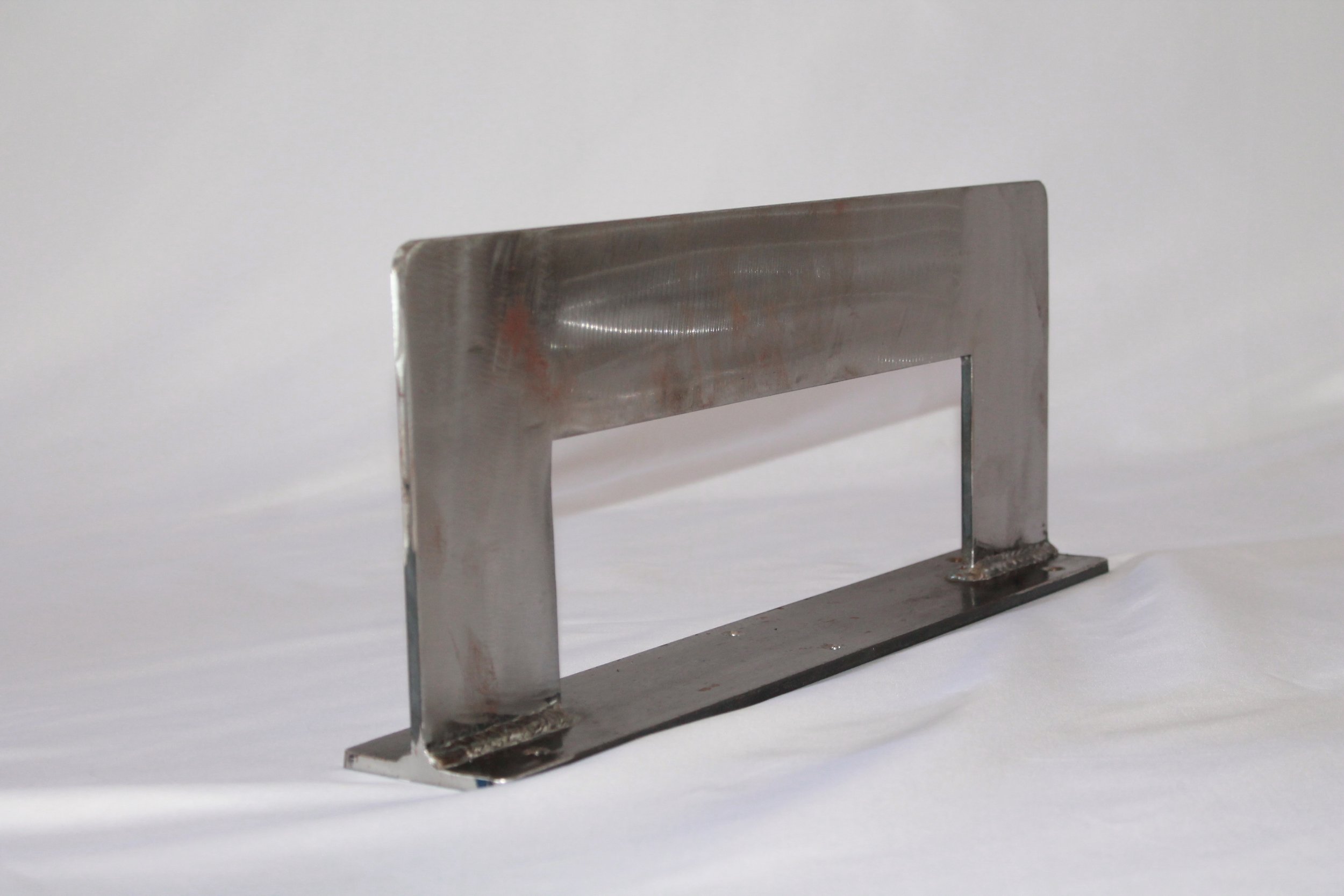 Silver metal sofa leg, with a white background