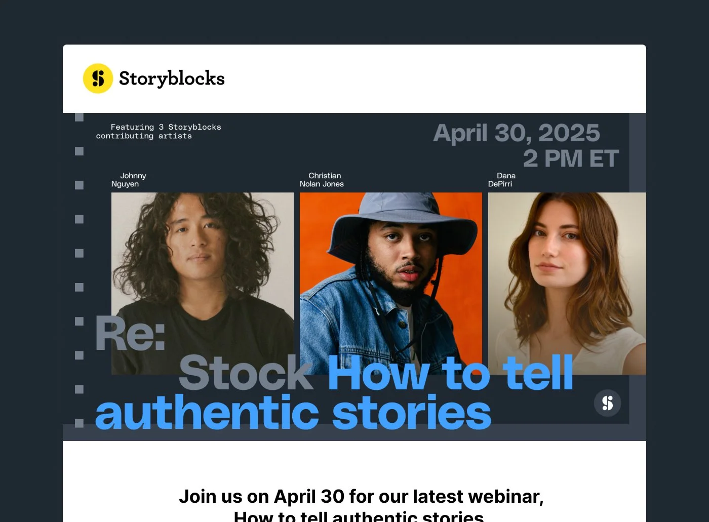 Screenshot of an email for the How To Tell Authentic Stories webinar