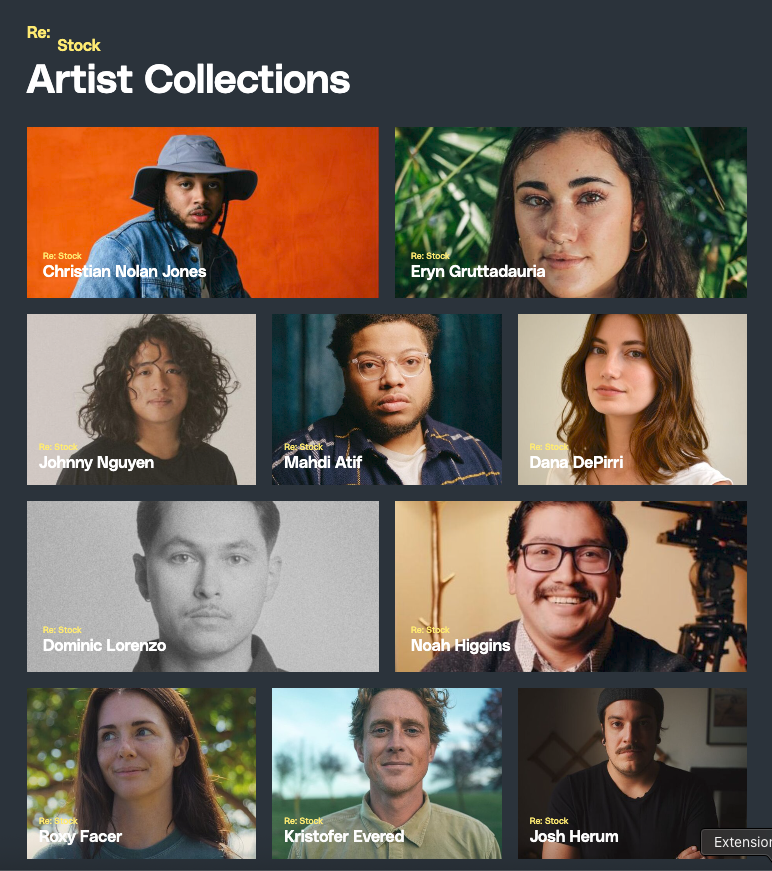 Screenshot of the Re: Stock Campaign artists, each name with a portrait