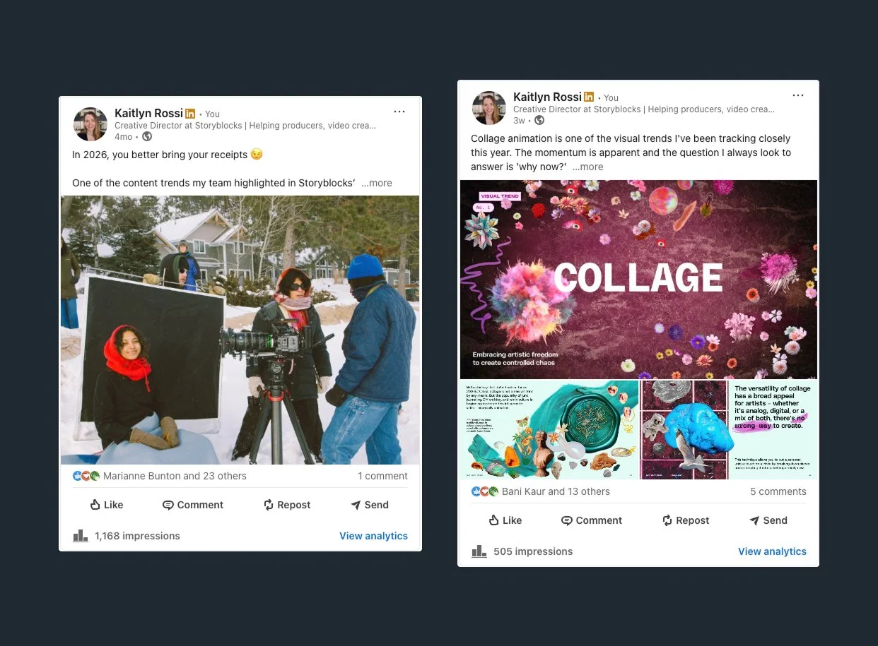 Social media screencaps from the video trends campaign