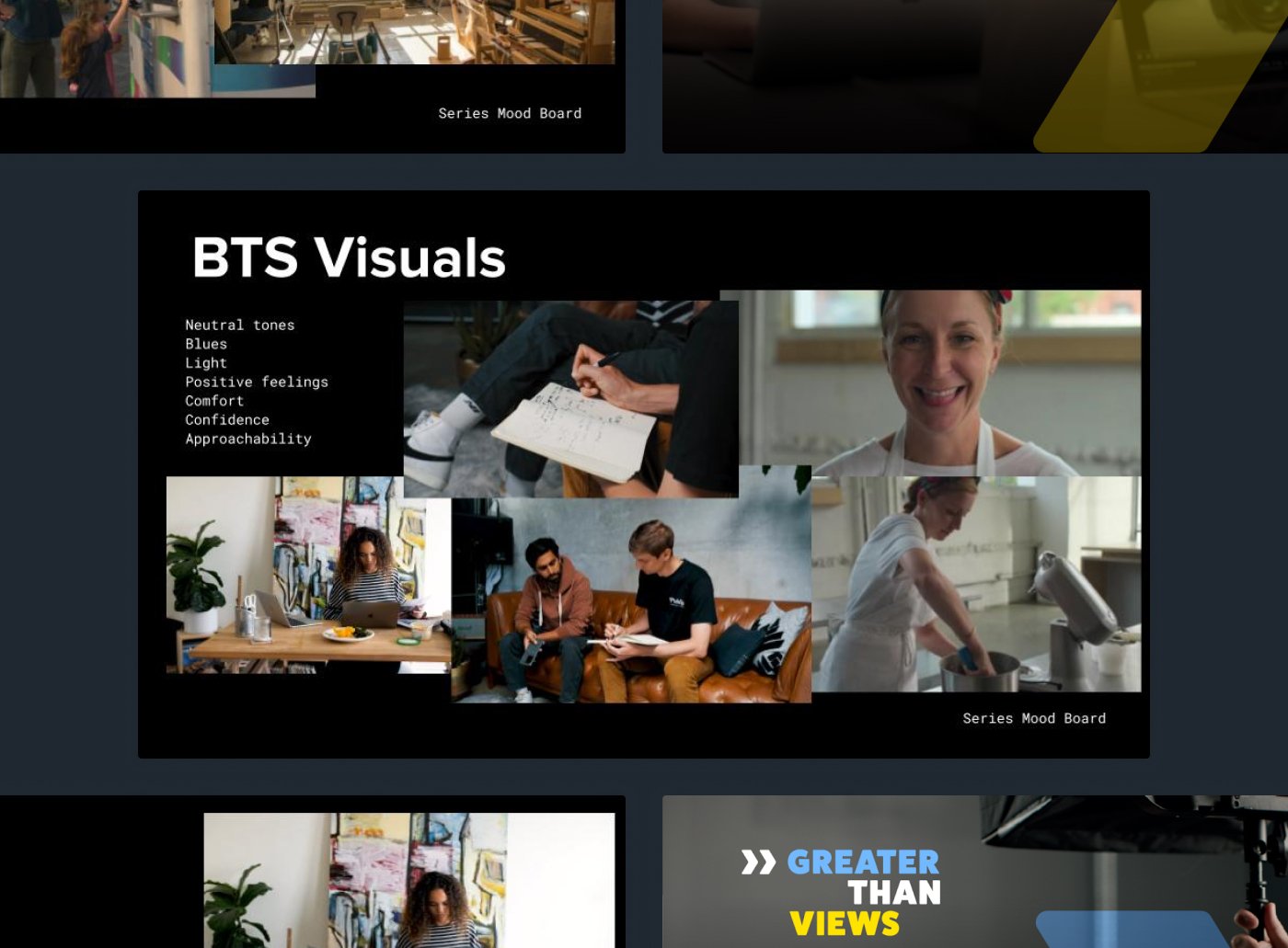 Planning slides for the original series, Greater Than Views