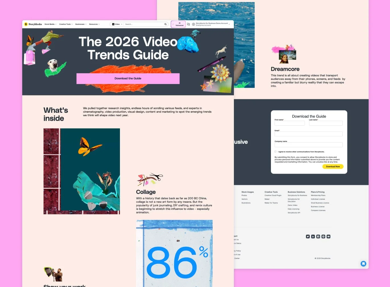 Colorful landing page from the 2026 video trends guide from Storyblocks