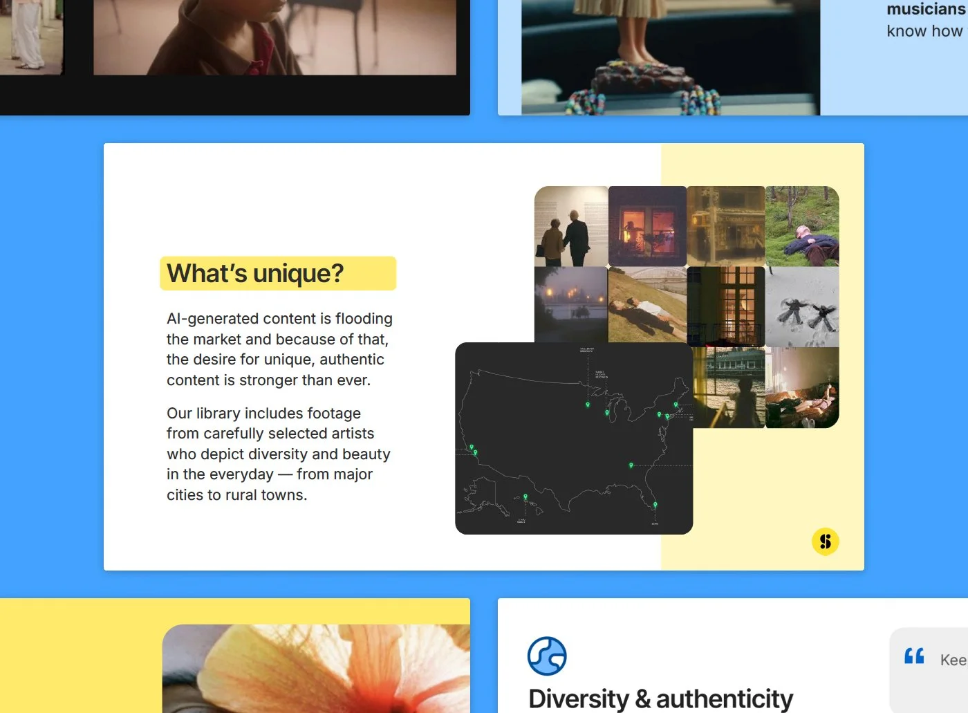 Screenshots of informational slides from the Re: Stock campaign