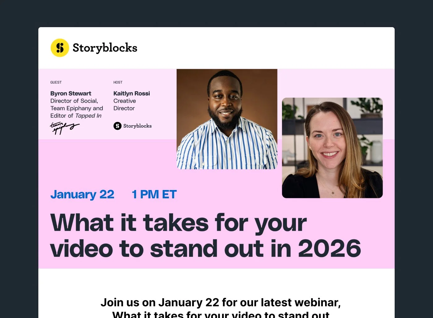 Email screenshot for the What it takes for your video to stand out webinar