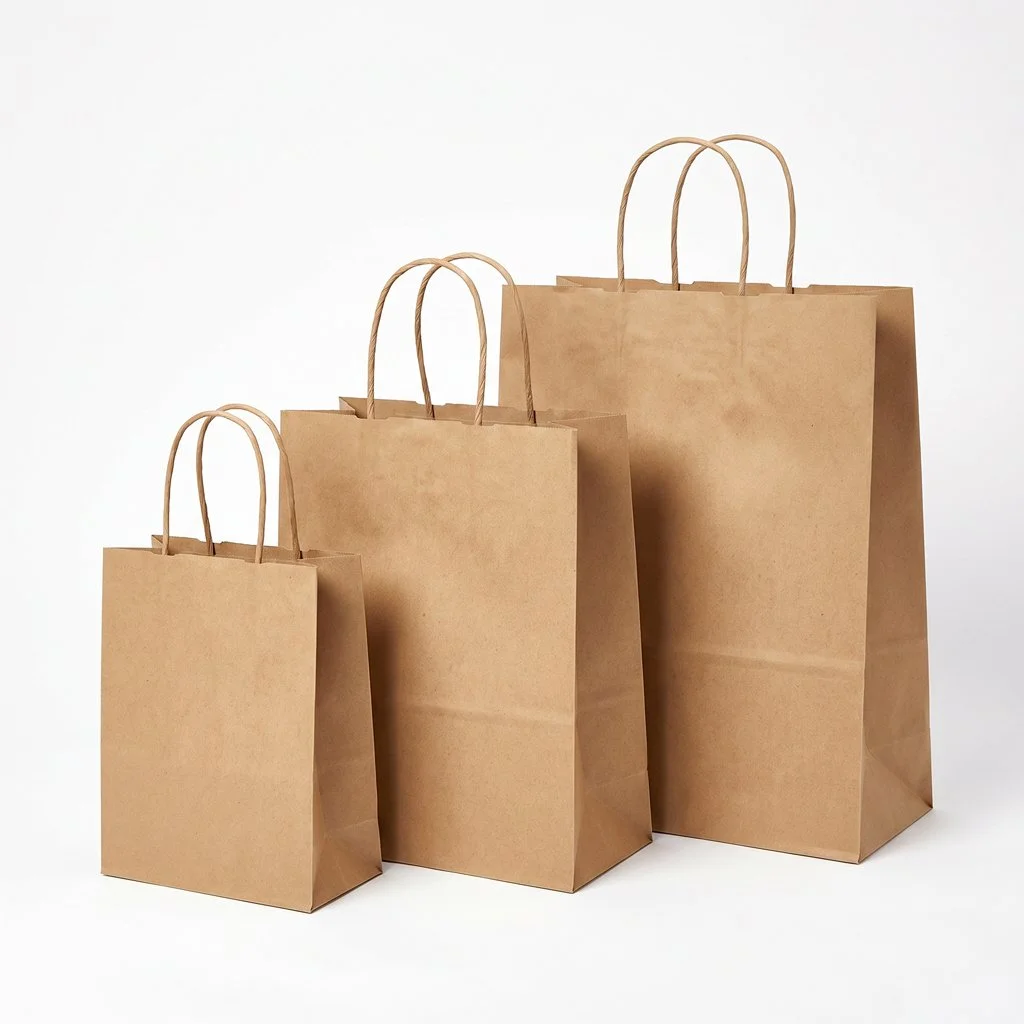 Brown and White Twist Handle Paper Bags
