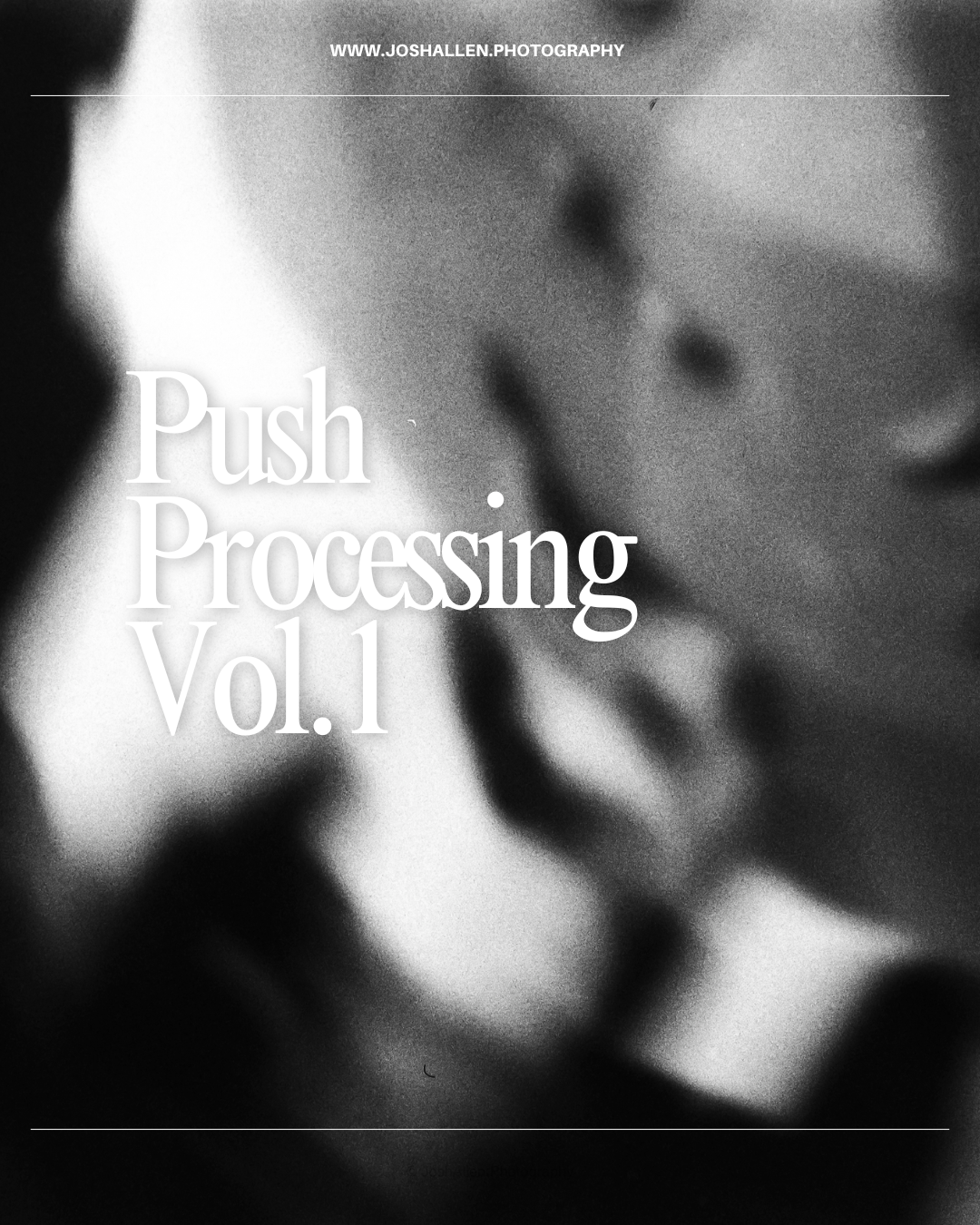 Black and white abstract image with blurred textures and the text "Push Processing Vol.1" and a website URL at the top.