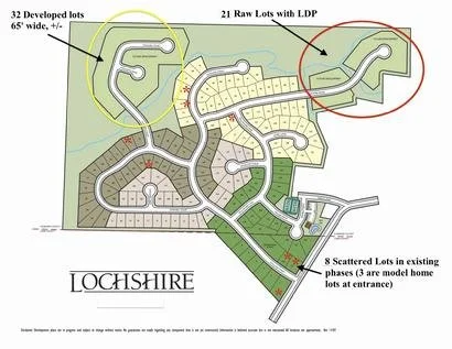 60 developed building lots within the Lochshire subdivision in SW Cherokee County, GA.  Lots represented last 2 phases of Lochshire.  