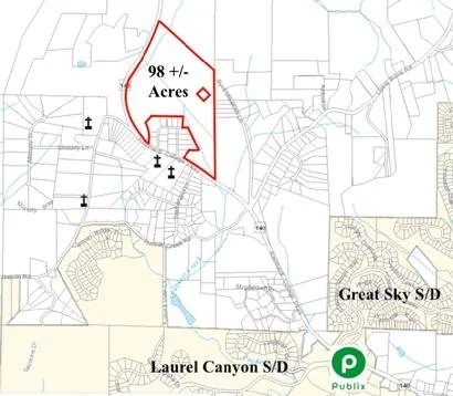 98 Acres fronting Reinhardt College Parkway in Canton, Georgia.  Zoned R40 for residential development. 