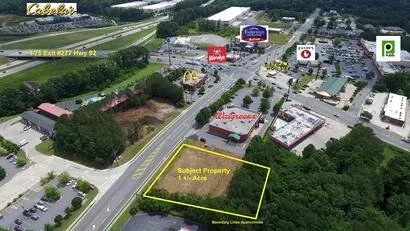 1+ acre outparcel pad site adjoining existing Walgreens store at Hwy 92 and I-75 in Acworth, GA. 