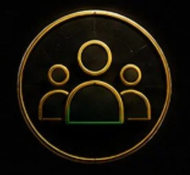 Icon of three people inside a circle with a black background.
