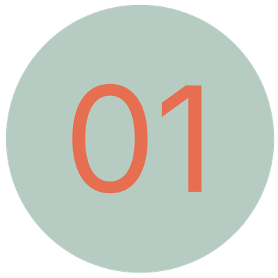A circular sign with a light green background showing the number '01' in large, bold orange text.