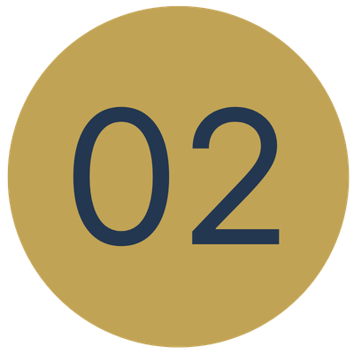 Gold circular badge with the number 02 in black text centered on it.