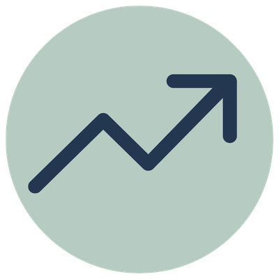 Line graph with an upward trend arrow on a light gray background