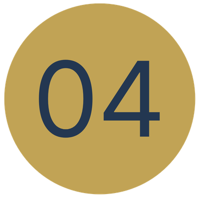 Gold circular badge with the number '04' in dark blue text.
