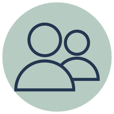 Icon of two simplified human figures, one larger and one smaller, representing people.