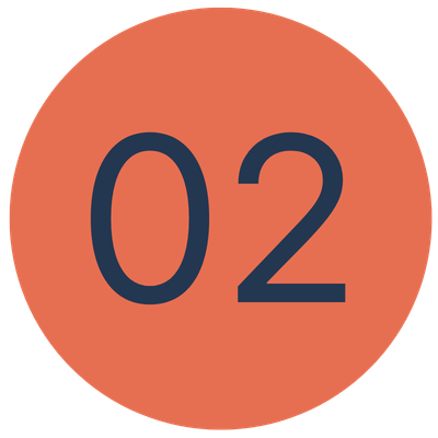 Red circular badge with the number '02' in dark blue font.