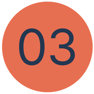 Number 03 displayed in navy blue on a round, salmon-colored background