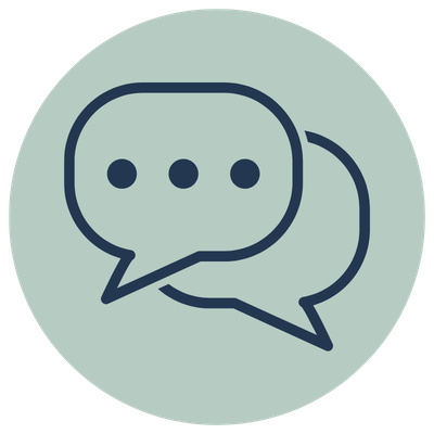 Icon of two overlapping speech bubbles, one with three dots.