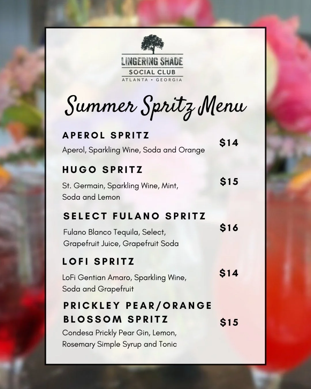 Out with the spring cocktails, in with the summer spritzes! ☀️🍊✨

The new Summer Spritz Menu has officially arrived at Lingering Shade, and trust us, your next favorite sip is waiting.