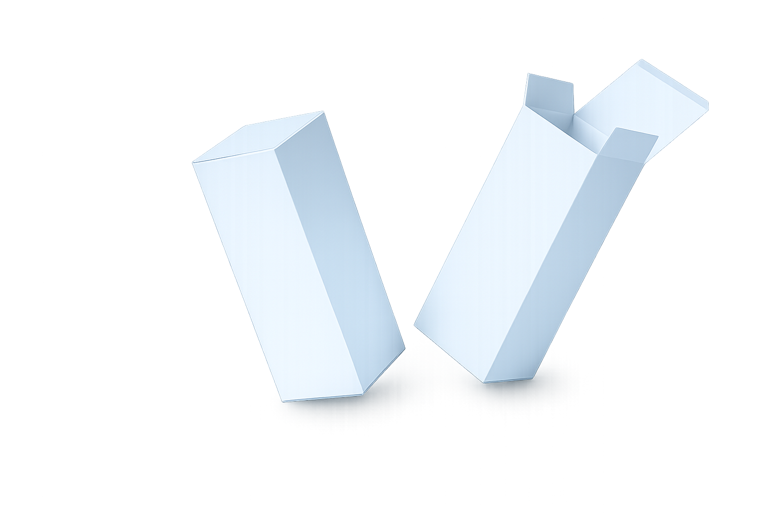 Two white, three-dimensional, letter V-shaped objects standing upright, with smooth surfaces and angular edges, set against a gray background.