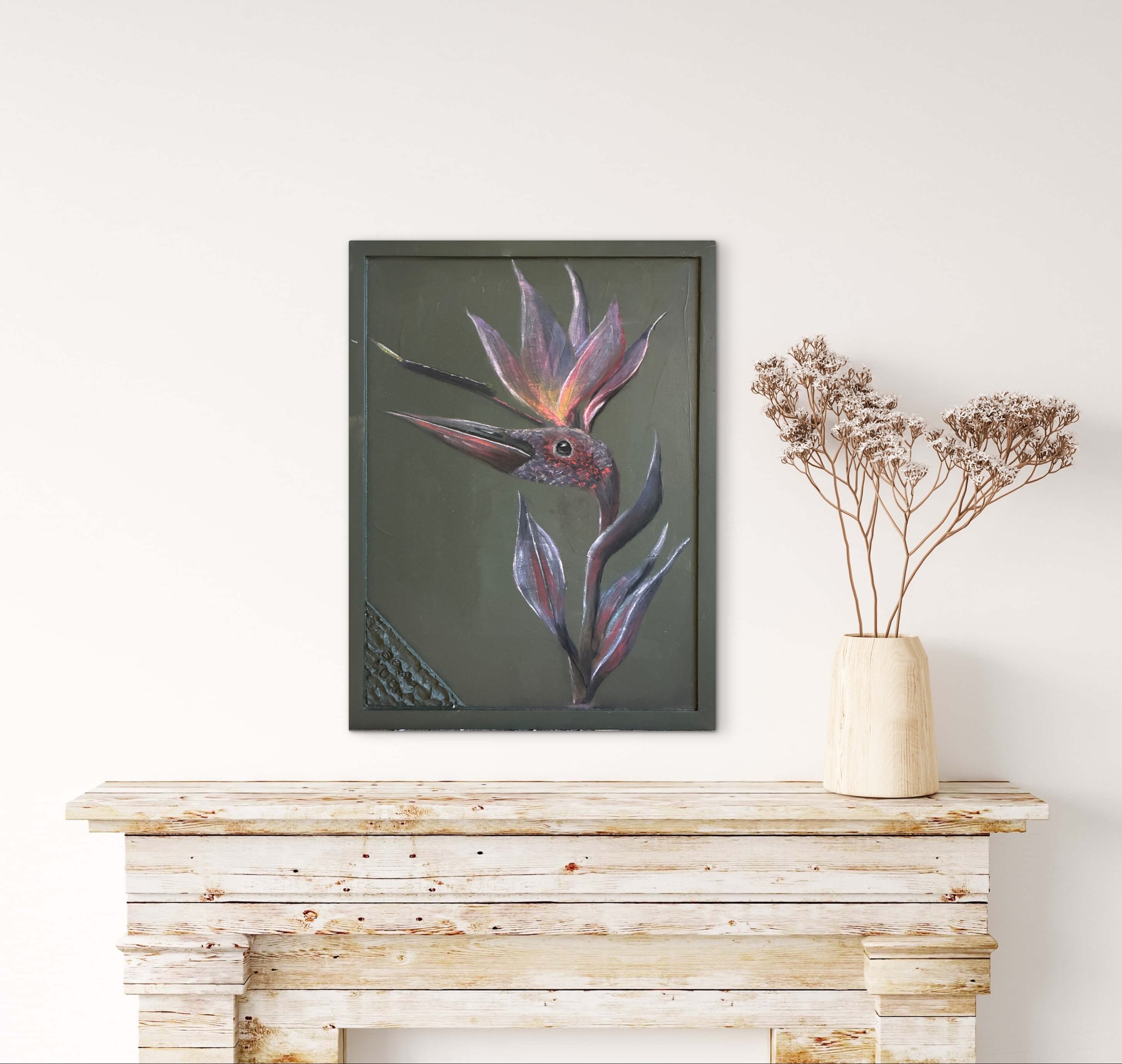 Bird in Paradise in scene fireplace mantel .jpg