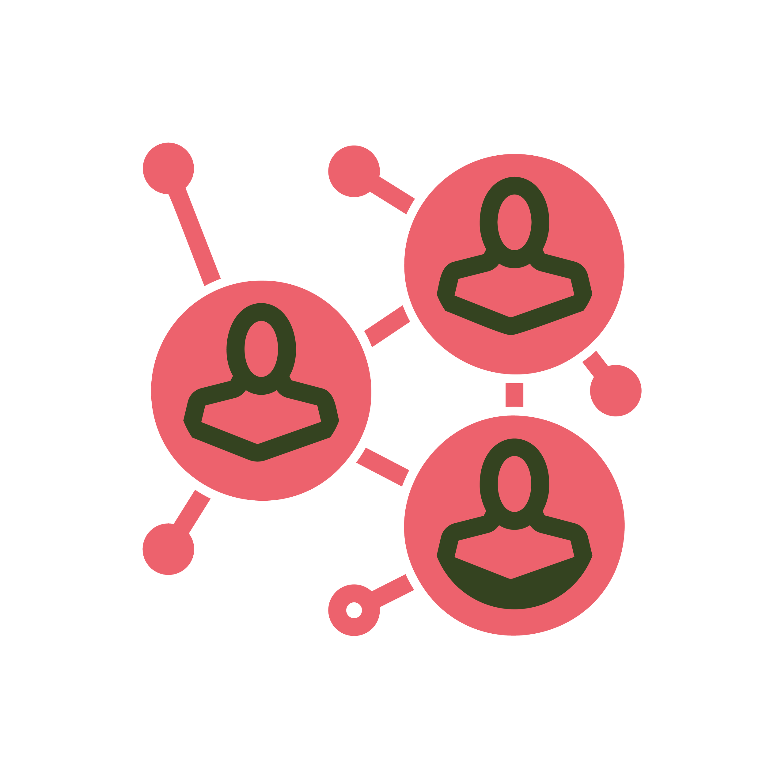 Network cluster of people icon in a coral and dark green color