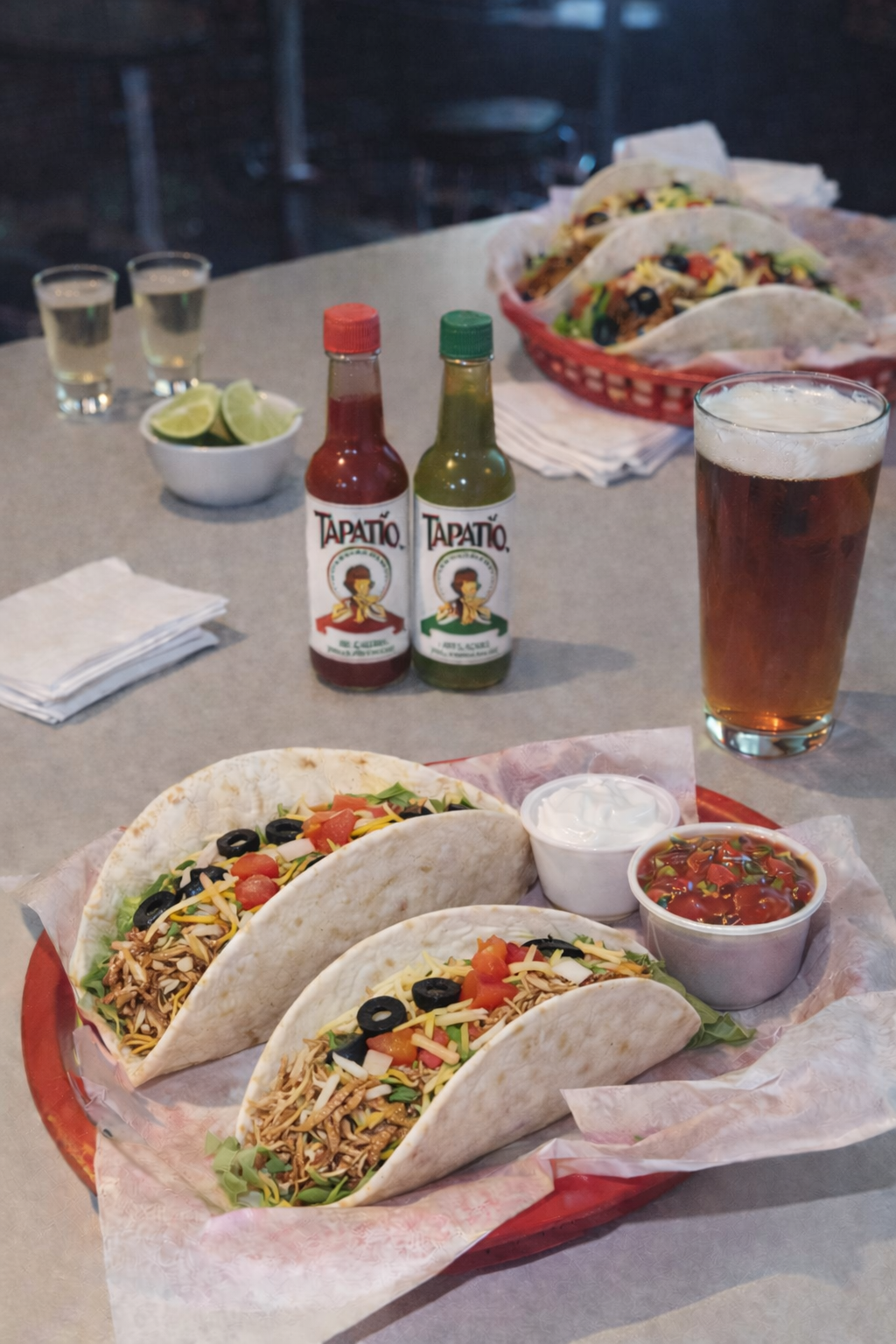 shreeded chicken tacos with tequila shots.png