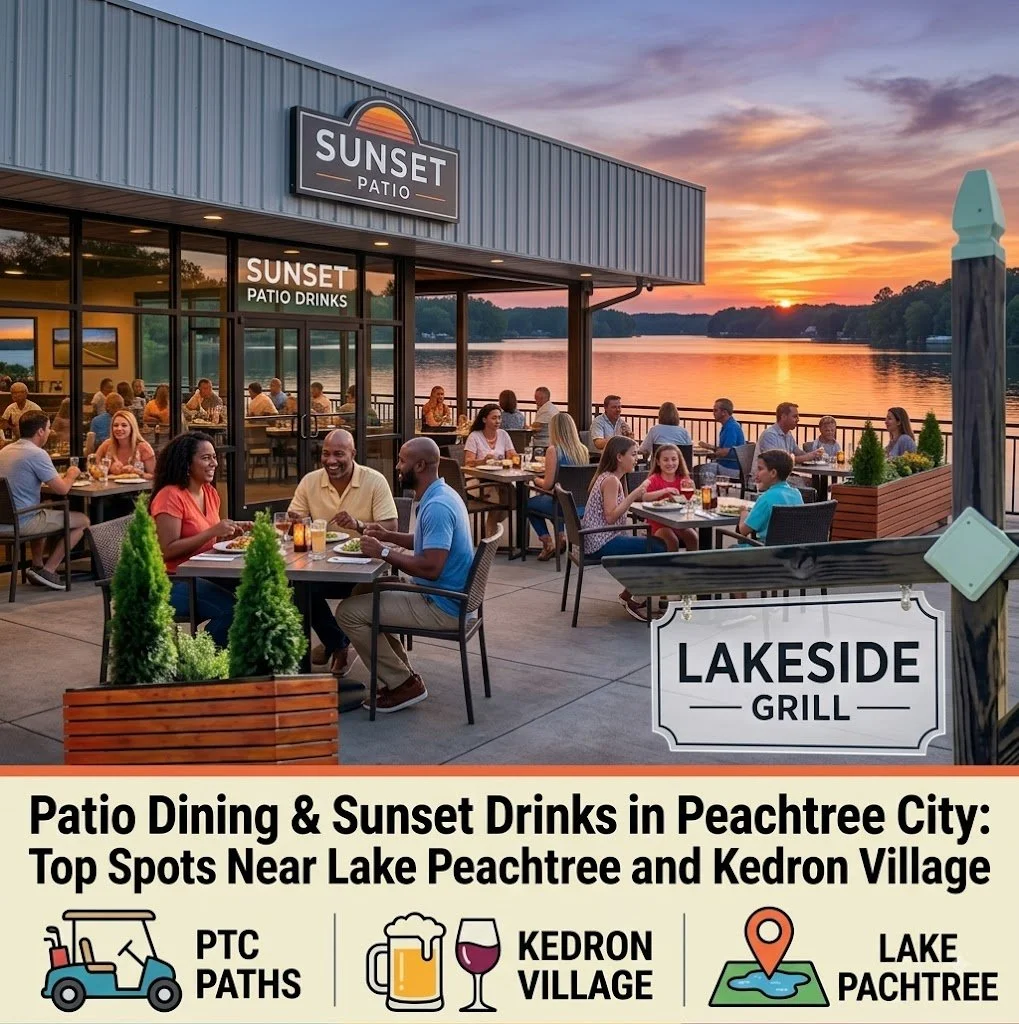 Patio Dining &amp; Sunset Drinks in Peachtree City: Top Spots Near Lake Peachtree and Kedron Village