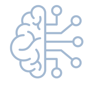 Illustration of a brain with digital circuitry lines extending from its right side.